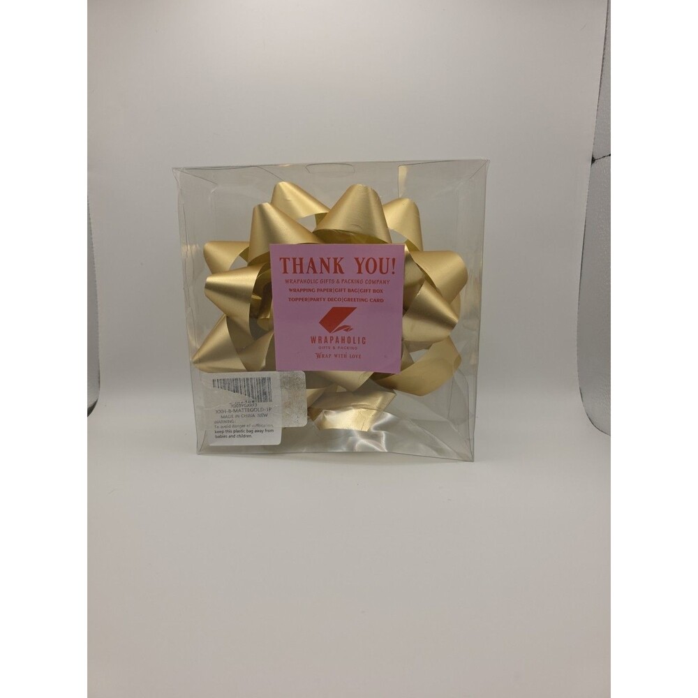 WRAPAHOLIC 8” Gift Bow - 1 Bow - Matte Gold Design Perfect for Birthday, Christm